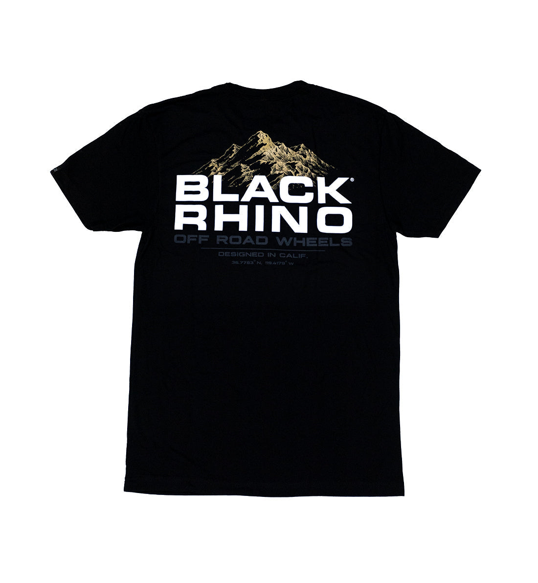 Black Rhino SUMMIT Short Sleeve Tee in black, featuring a stylish graphic design on the front, perfect for outdoor enthusiasts.