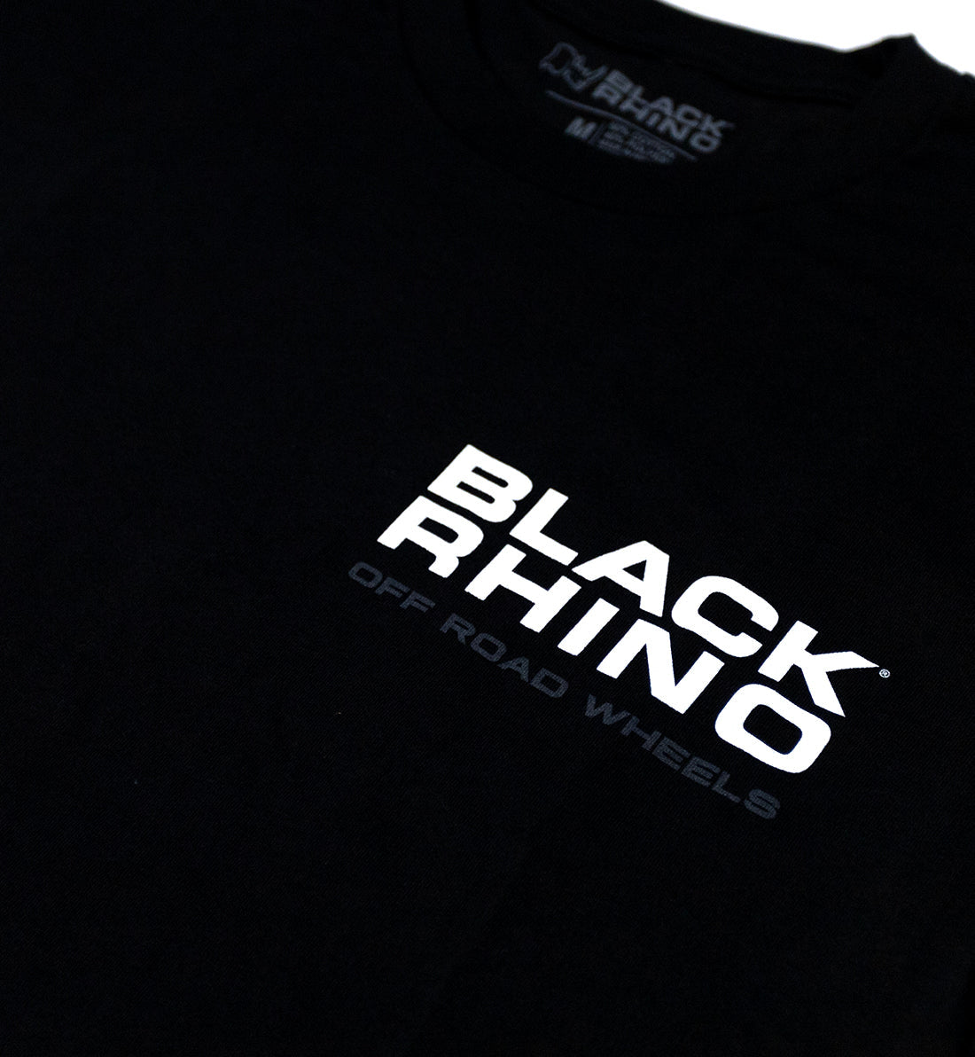 Black Rhino SUMMIT Short Sleeve Tee in black, featuring a round neckline and a graphic logo print on the chest.