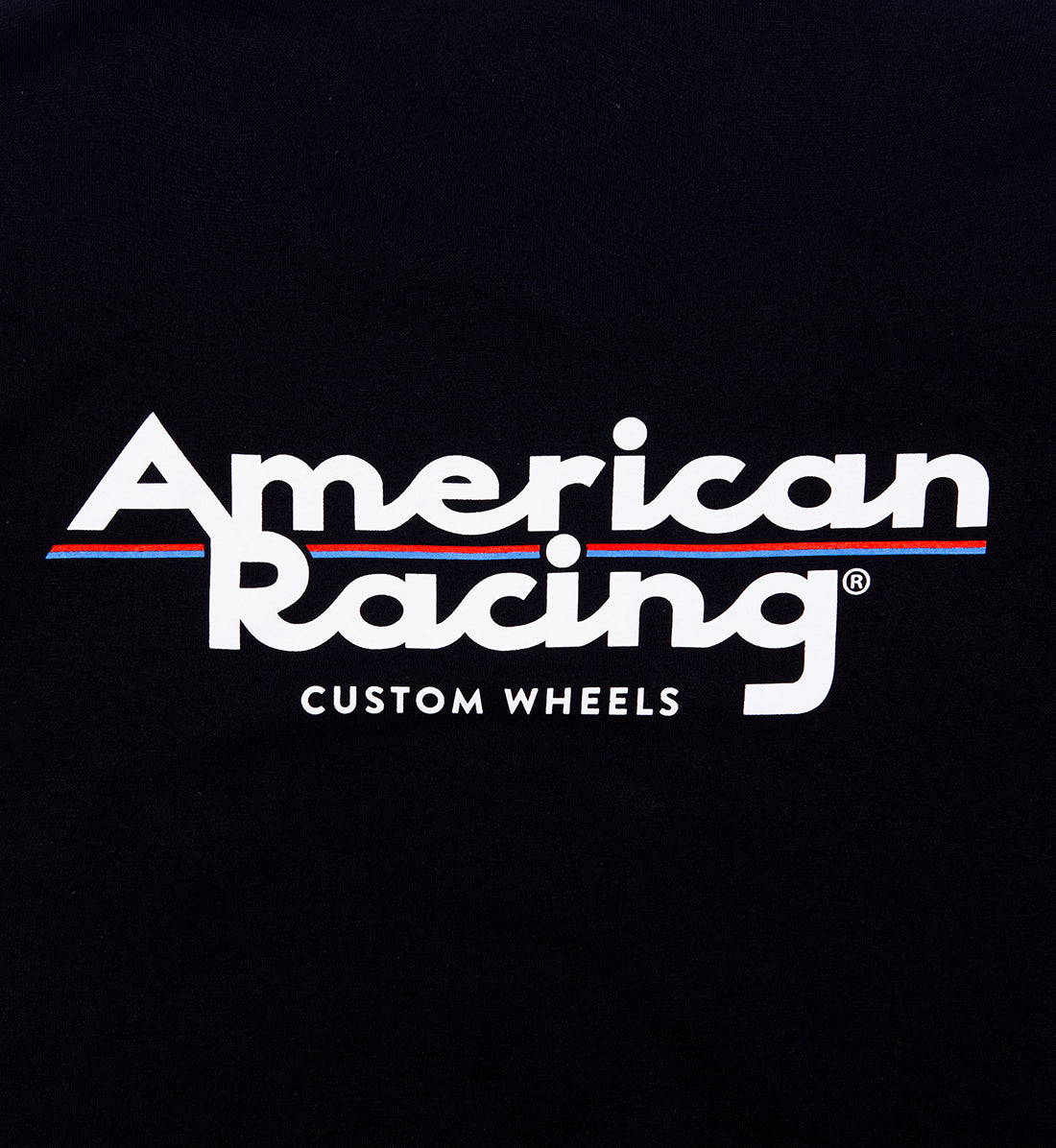 Black women's short sleeve tee featuring the American Racing logo on the back.