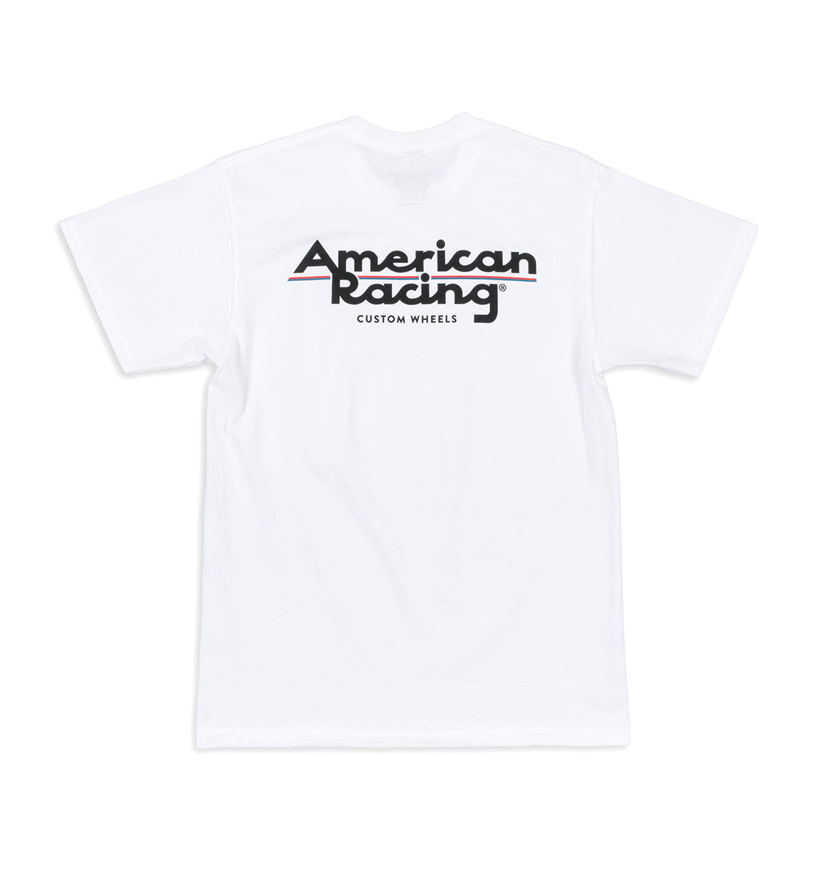 American Racing logo short sleeve white tee featuring a bold graphic design.