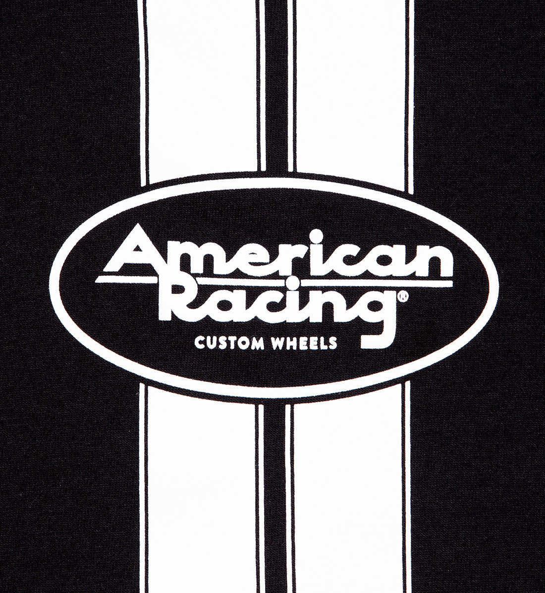Black American Racing CHEVELLE Short Sleeve Tee featuring front detail and logo design.