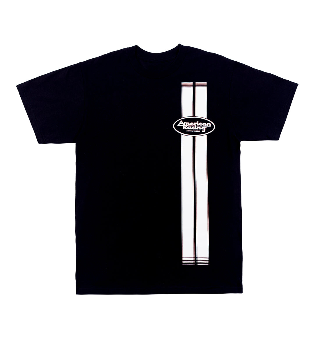 American Racing Chevelle short sleeve tee in black, featuring a vintage car graphic and logo on the front.