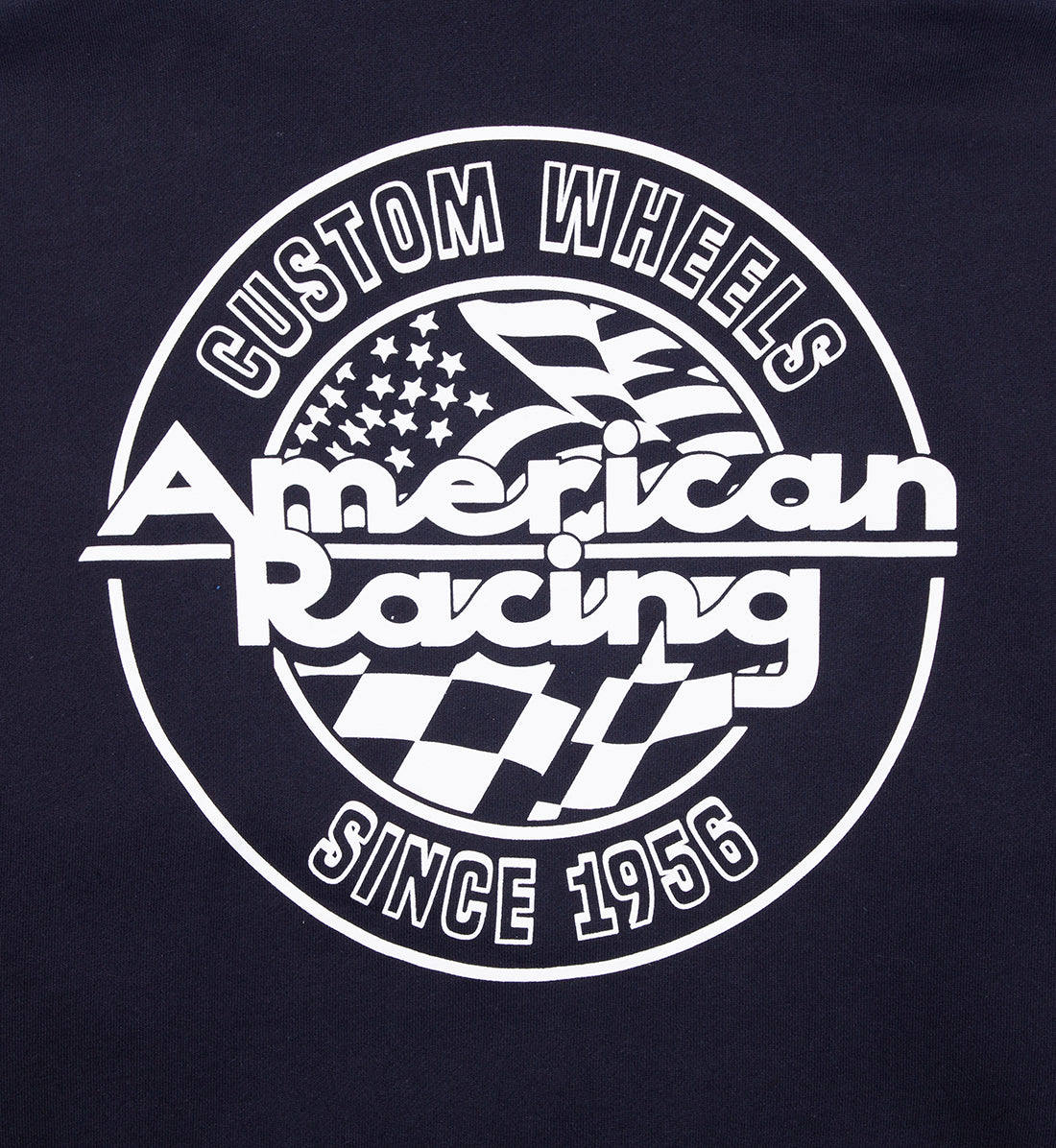 American Racing SEAL Pullover Hoodie in navy blue, featuring back detail with logo design.