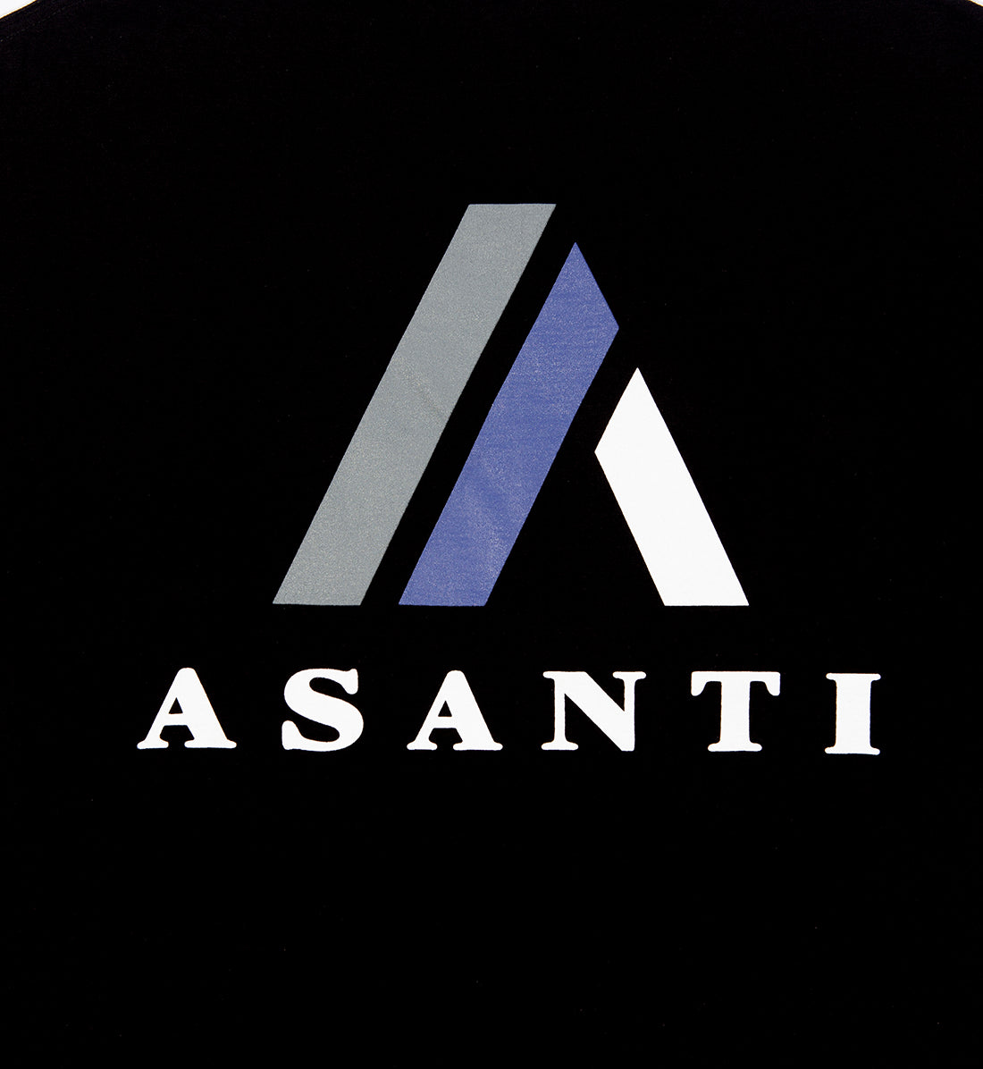 Asanti Logo Short Sleeve Tee in black, showcasing the back detail and logo design.