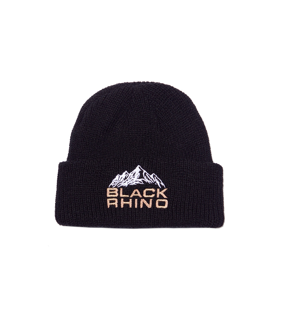 Black Rhino PRM Beanie in solid black, featuring a snug fit and prominent logo on the front, perfect for winter wear.