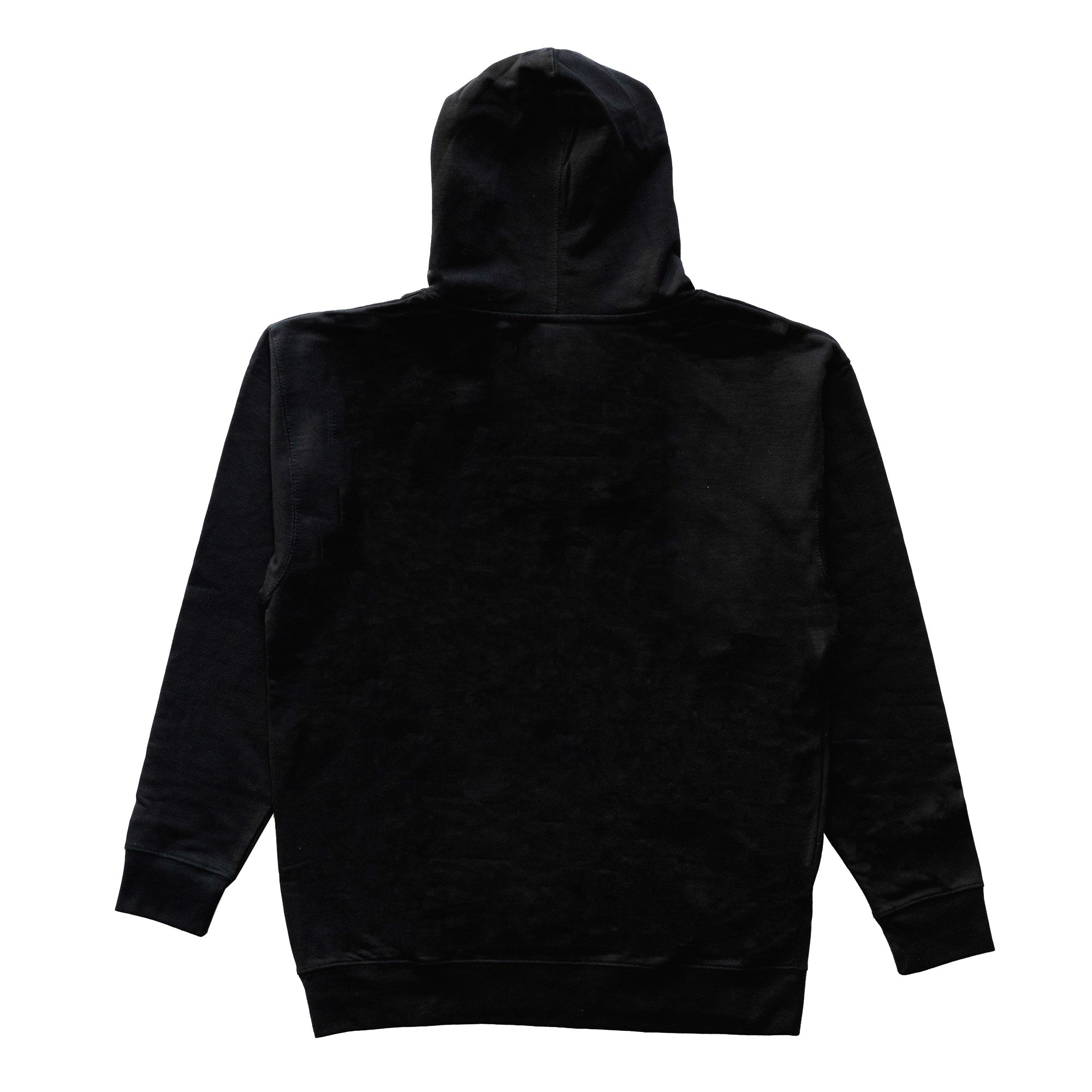 Black pullover hoodie featuring a minimalist design, perfect for motorsport enthusiasts and casual wear.