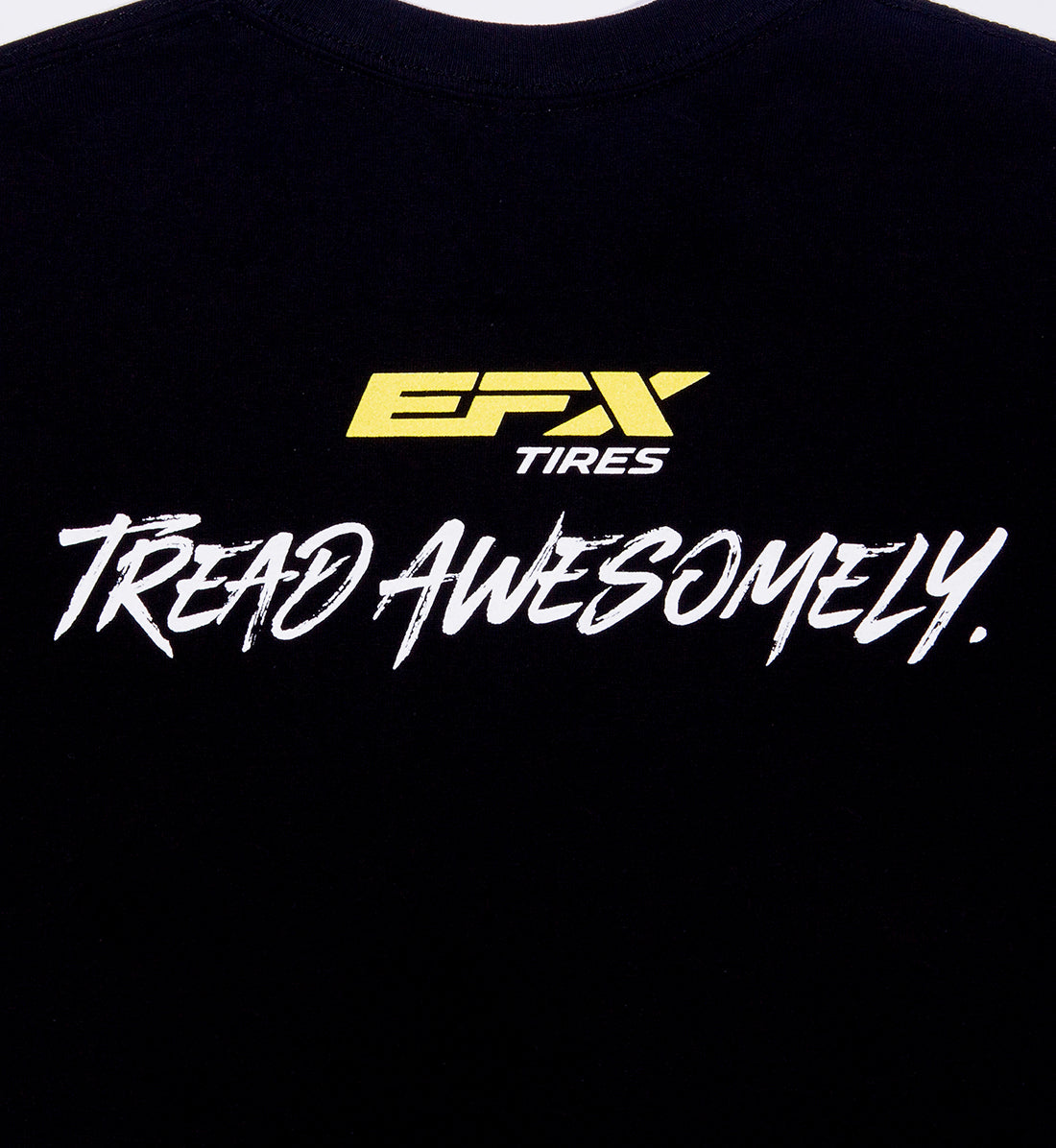 Black EFX TREAD AWESOMELY short sleeve tee featuring a bold graphic design on the back.