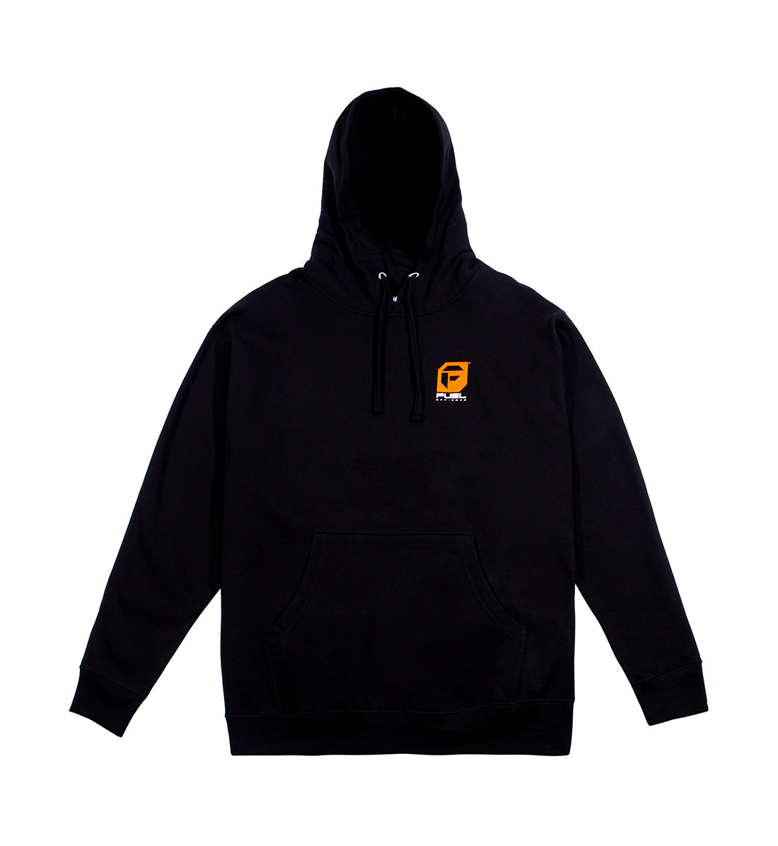 Black Fuel Off-Road hoodie with a front pocket, adjustable drawstring hood, and orange Fuel logo on the chest.