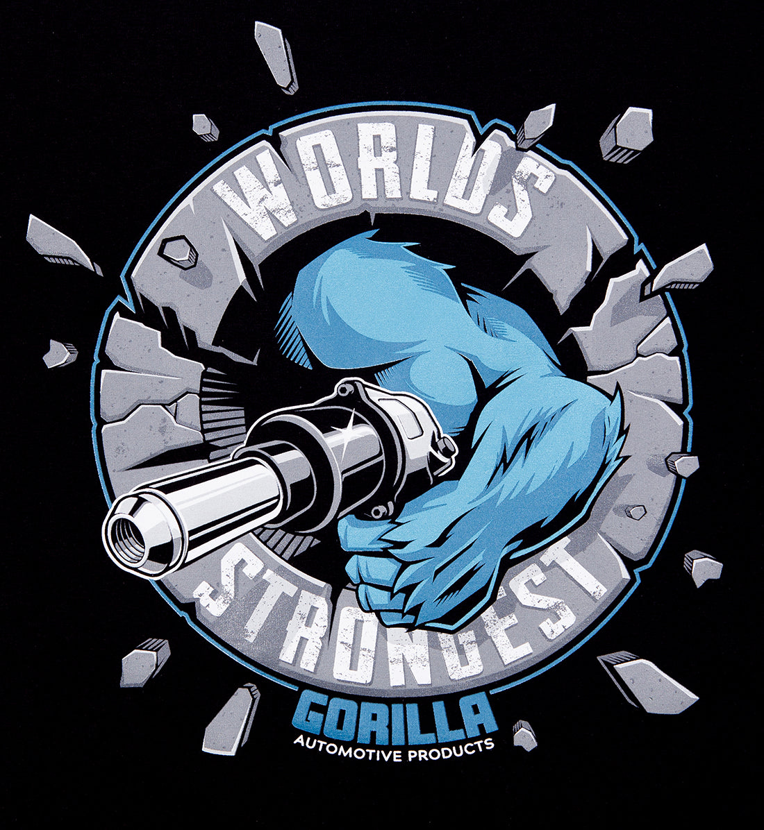 Gorilla WORLDS STRONGEST Short Sleeve Tee in black, showcasing back detail and printed logo design.