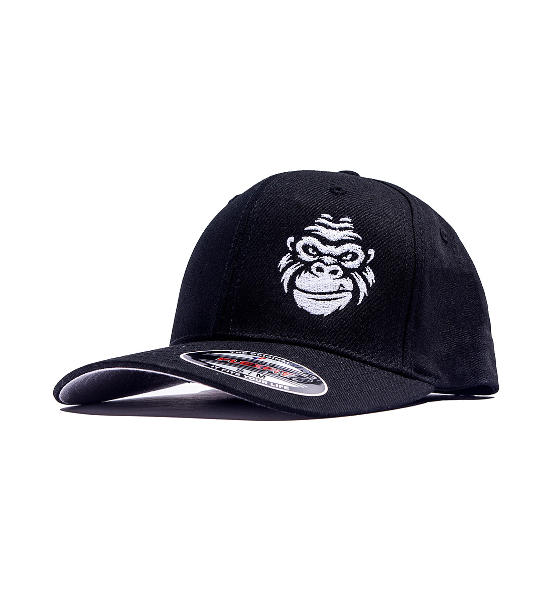 Black Gorilla Automotive FLEXFIT hat with a white embroidered gorilla face logo on the front.