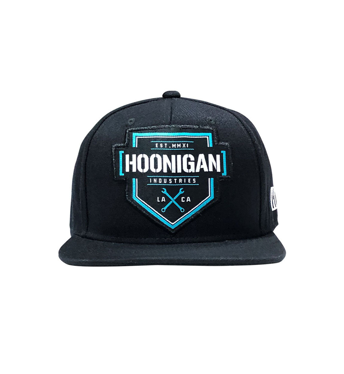 Hoonigan BRACKET X LOGO Snapback Hat in black with white logo on the front.