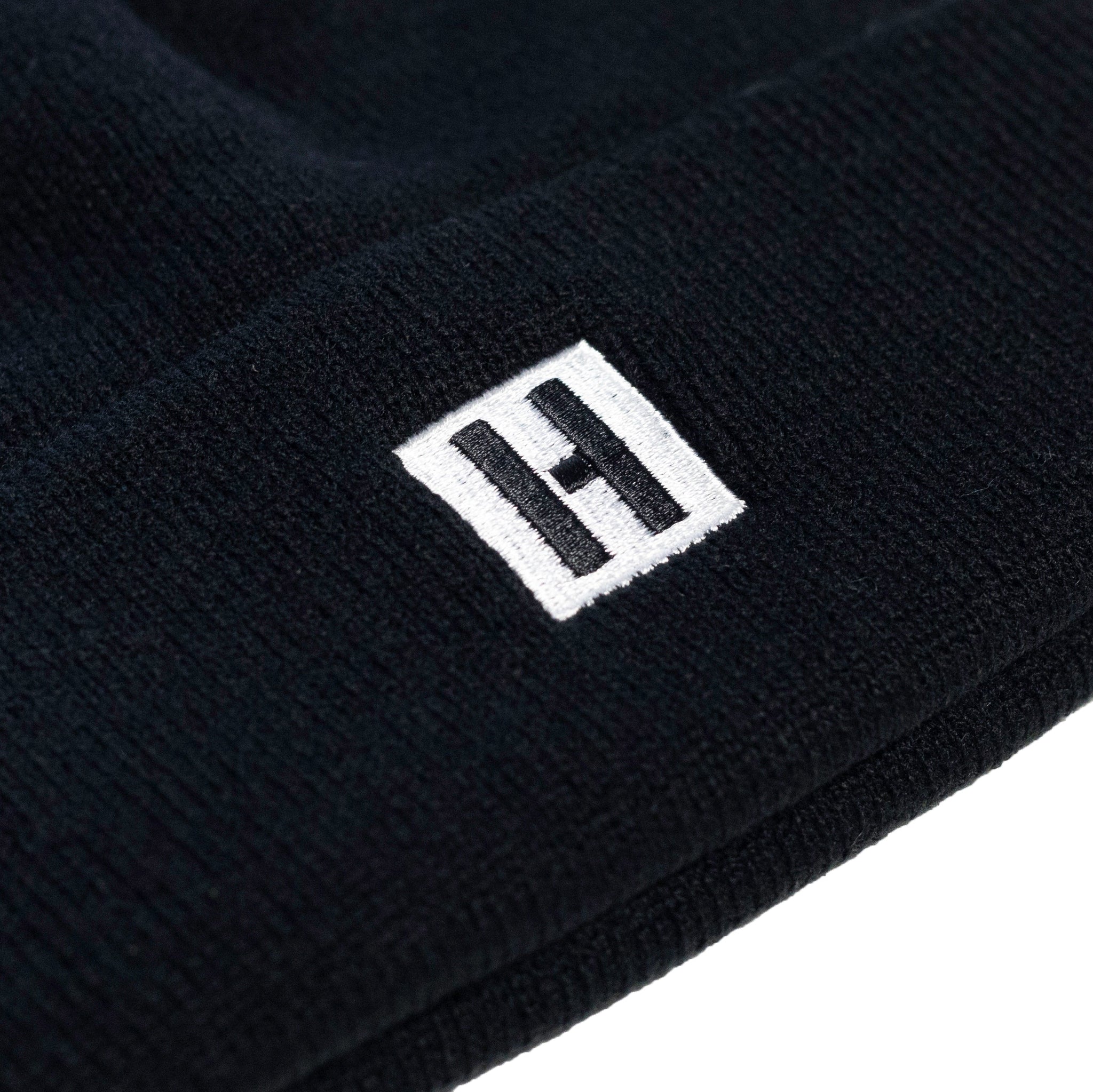 Hoonigan CLASSIC H ICON black beanie featuring a bold embroidered logo on the front.