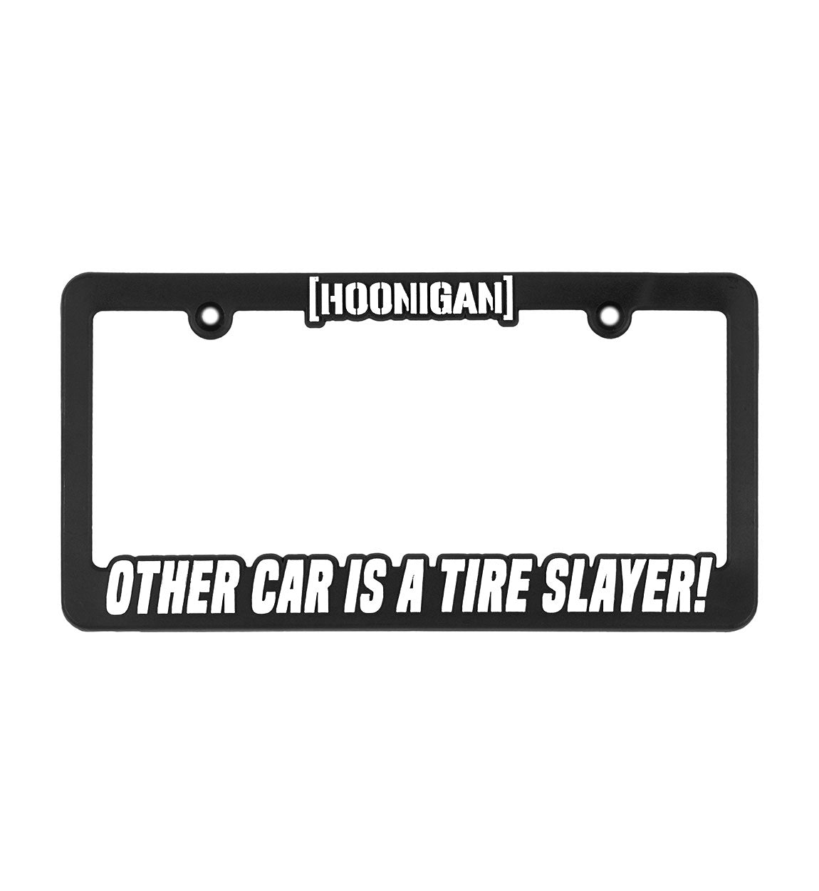 Hoonigan OTHER CAR black and white license plate frame featuring bold lettering and a stylish design.