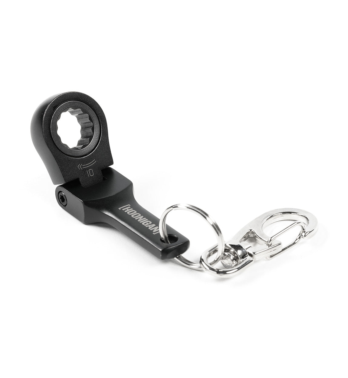 Hoonigan FOUND IT Keychain featuring a durable design with a wrench-style head and a secure clip for easy attachment.