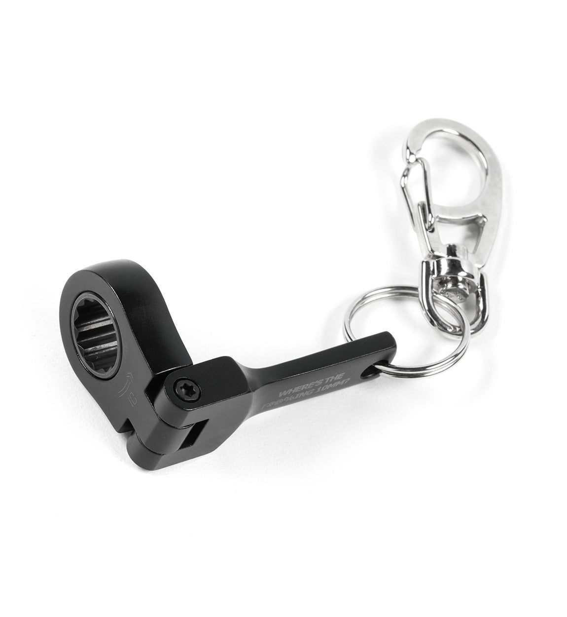 Hoonigan FOUND IT Keychain featuring a durable black design with a carabiner clip for easy attachment.