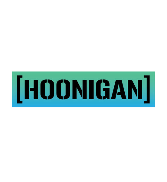 Hoonigan SHIFT CENSOR BAR sticker featuring bold black text on a gradient blue background, measuring 8 inches.