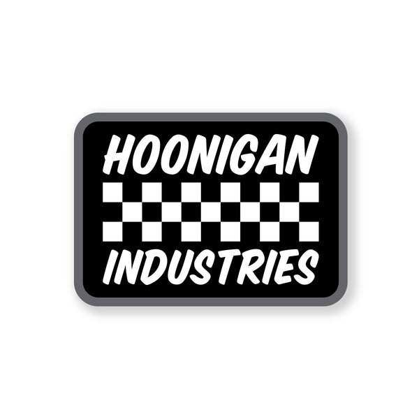 Hoonigan SPRINT sticker featuring bold white text on a black background with a checkered pattern.