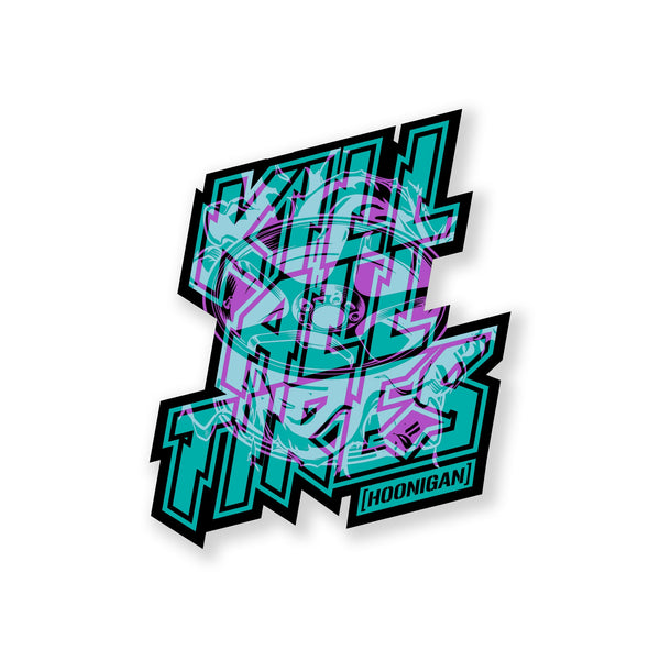 Hoonigan TREADWEAR KILL ALL TIRES sticker featuring bold text and vibrant colors, perfect for automotive enthusiasts.