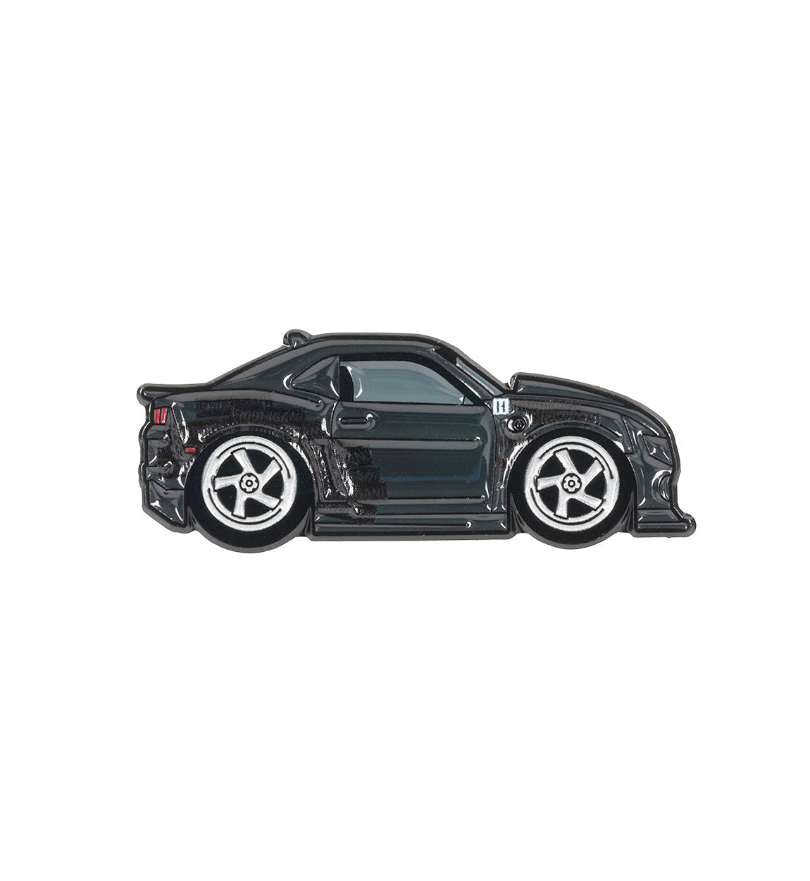 Hoonigan x Leen Customs COALMARO collectible pin featuring a sleek black car design with detailed wheels.