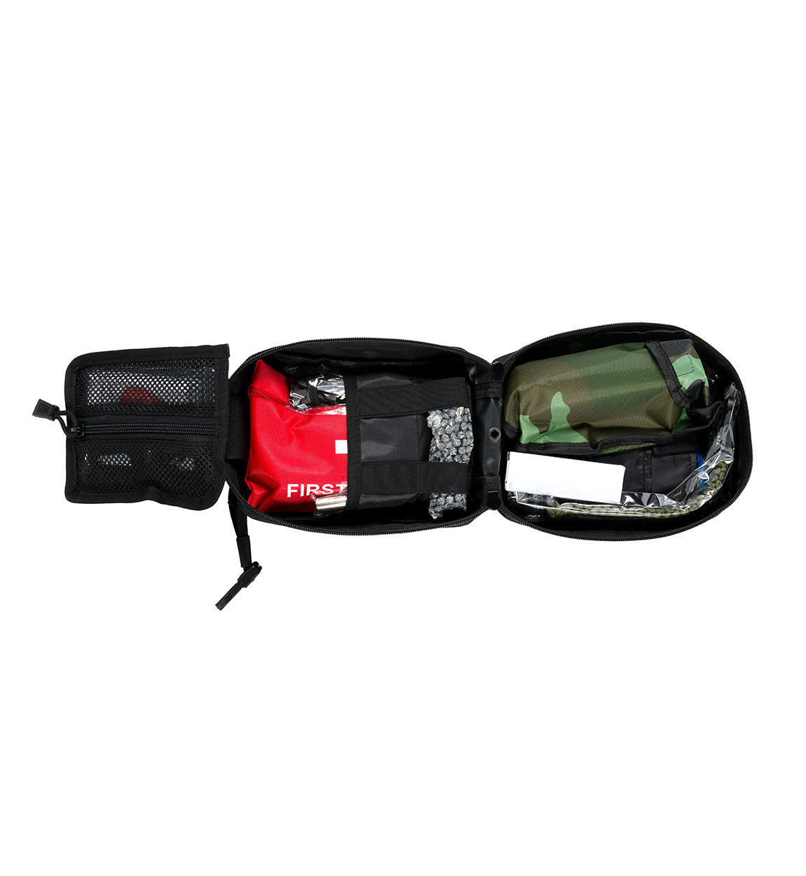 Open Hoonigan OH SH*T Safety Kit with organized compartments containing safety gear, tools, and accessories for emergencies.