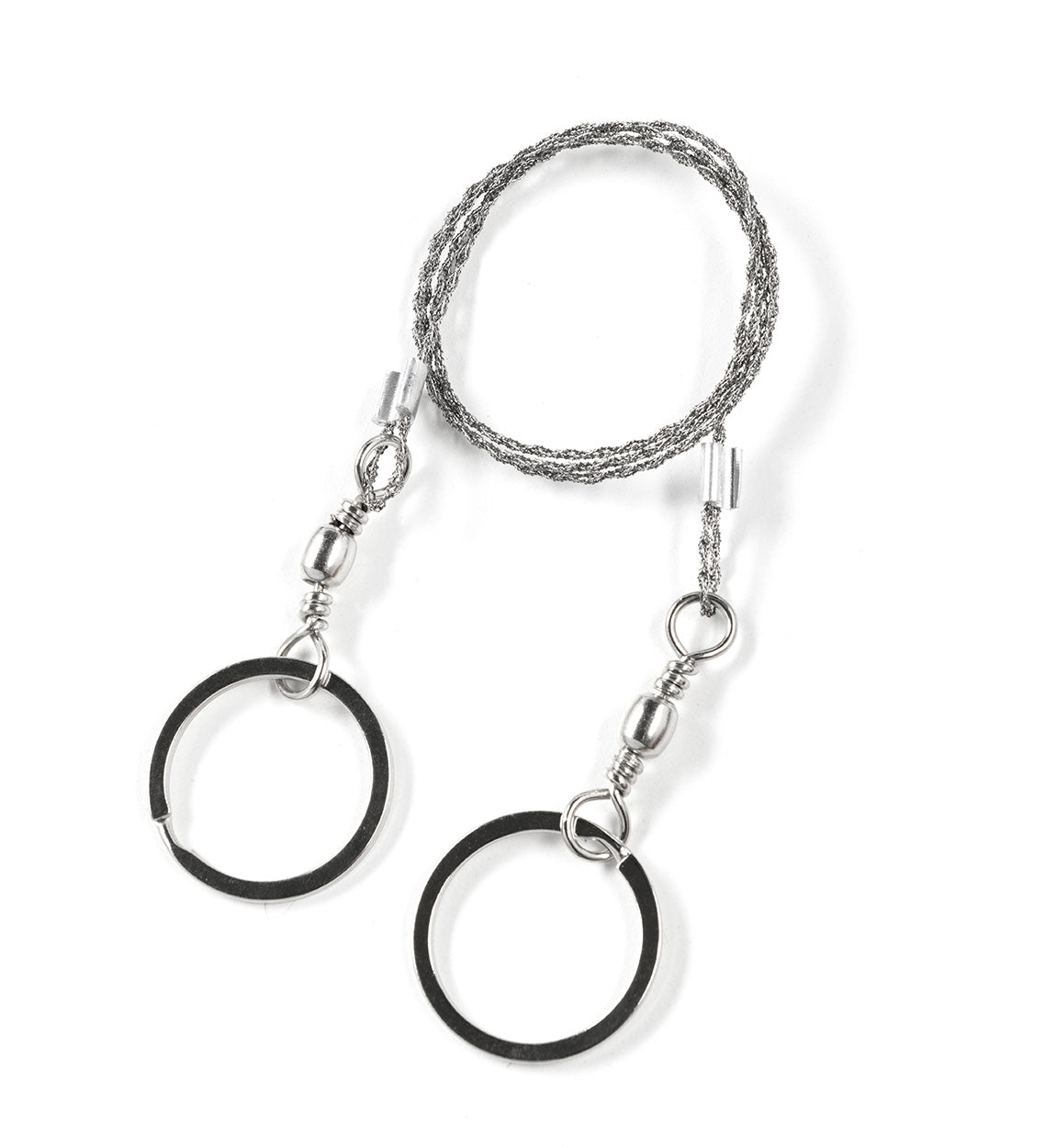 Silver and black safety kit with a braided lanyard and circular rings, designed for use with the Hoonigan OH SH*T Safety Kit.