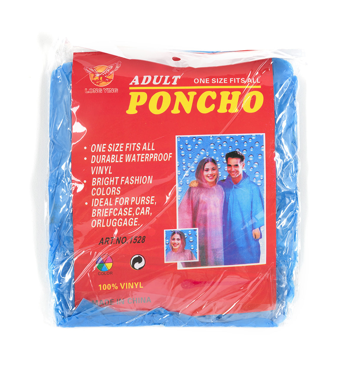 Bright blue waterproof vinyl poncho with "Hoonigan OH SH*T Safety Kit" label, ideal for rain protection and outdoor use.