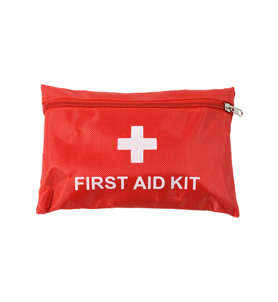 Red Hoonigan OH SH*T First Aid Safety Kit pouch with zipper, featuring a white cross and "First Aid Kit" text.