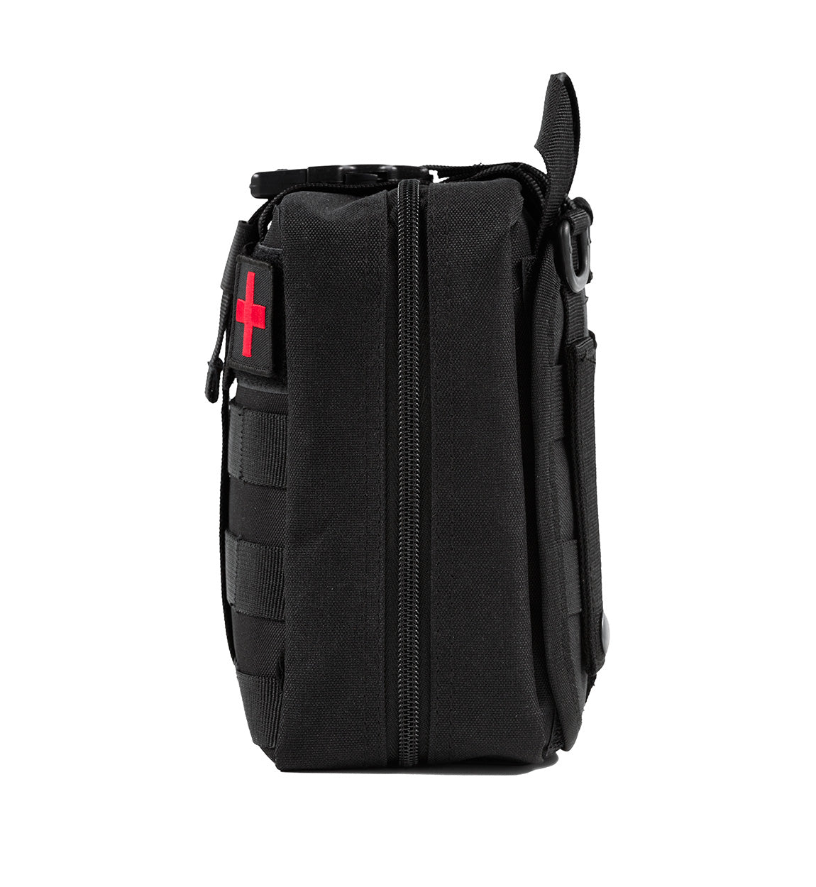 Black Hoonigan OH SH*T Safety Kit bag with a red cross patch, multiple compartments, and a zipper closure for emergency gear.