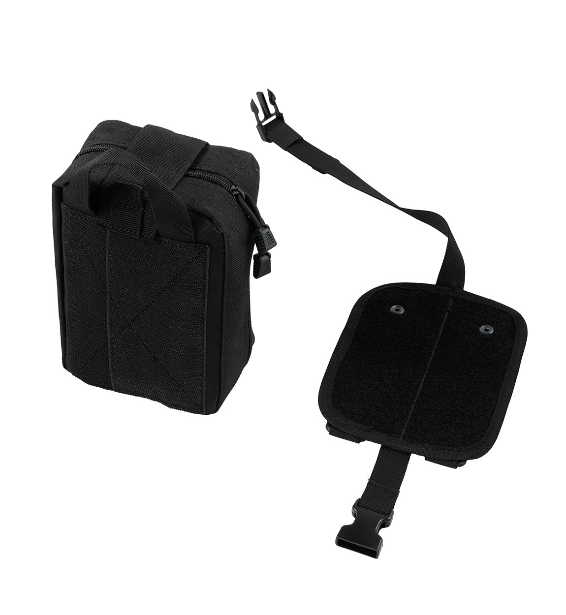 Black safety kit with a compact pouch, adjustable strap, and mounting pad, designed for Hoonigan OH SH*T Safety Kit.