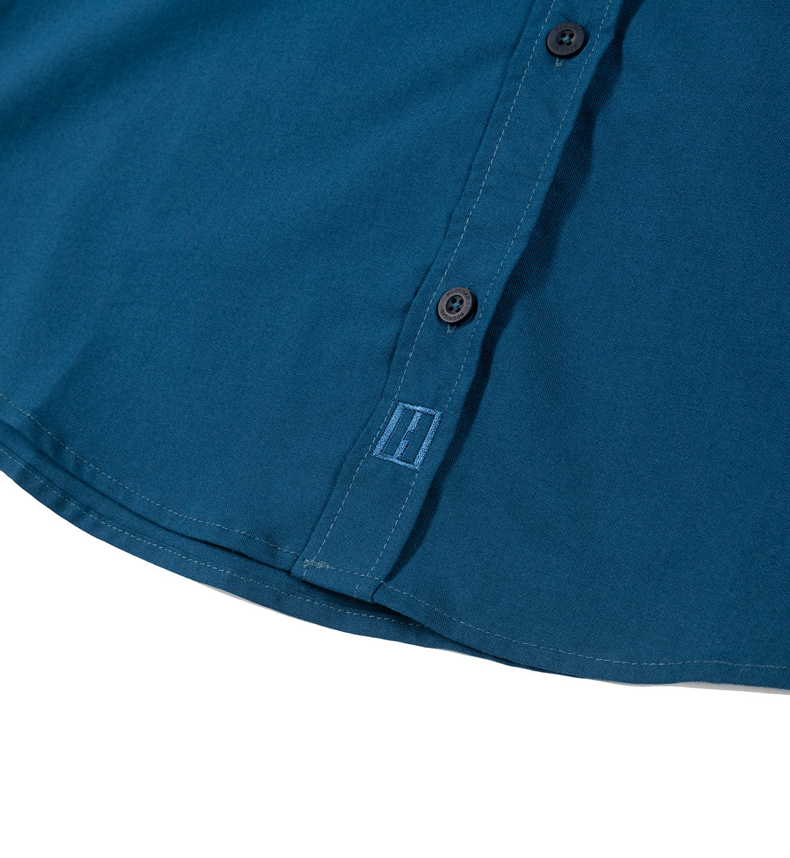 Hoonigan DONUT GARAGE woven short sleeve button-up shirt in navy blue, featuring a stylish design and logo detailing.