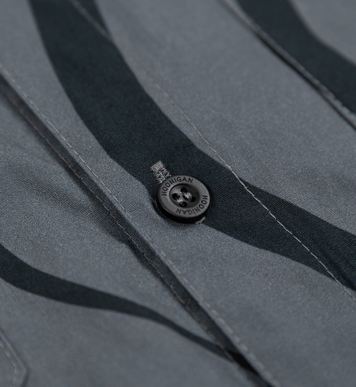 Hoonigan ESSES woven short sleeve button-up shirt in black and gray with a modern design, featuring a button-front closure and a relaxed fit.