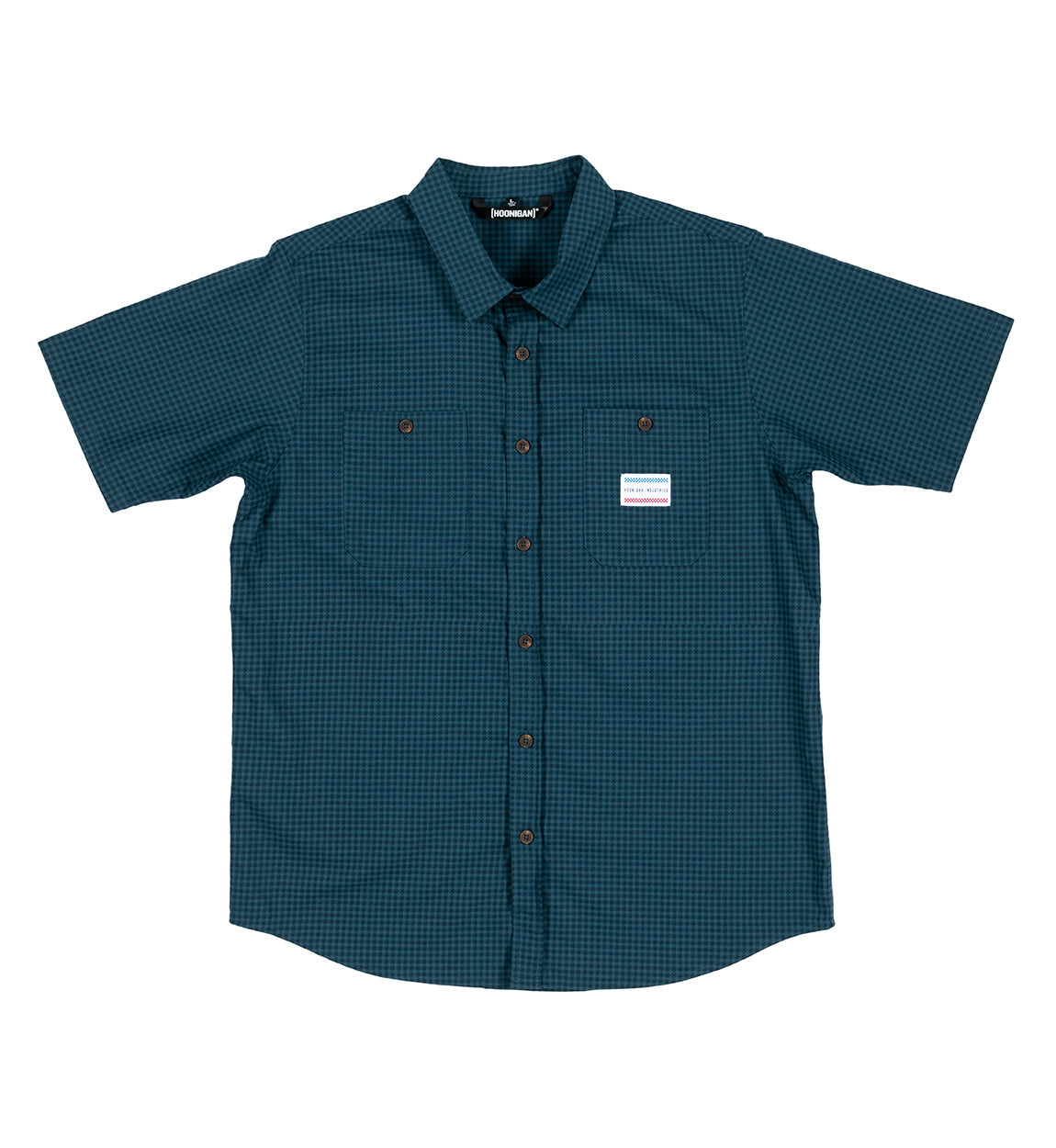 Hoonigan Pepita short sleeve button up shirt. Pattern inspired by the classic Porsche Pepita Houndstooth pattern.