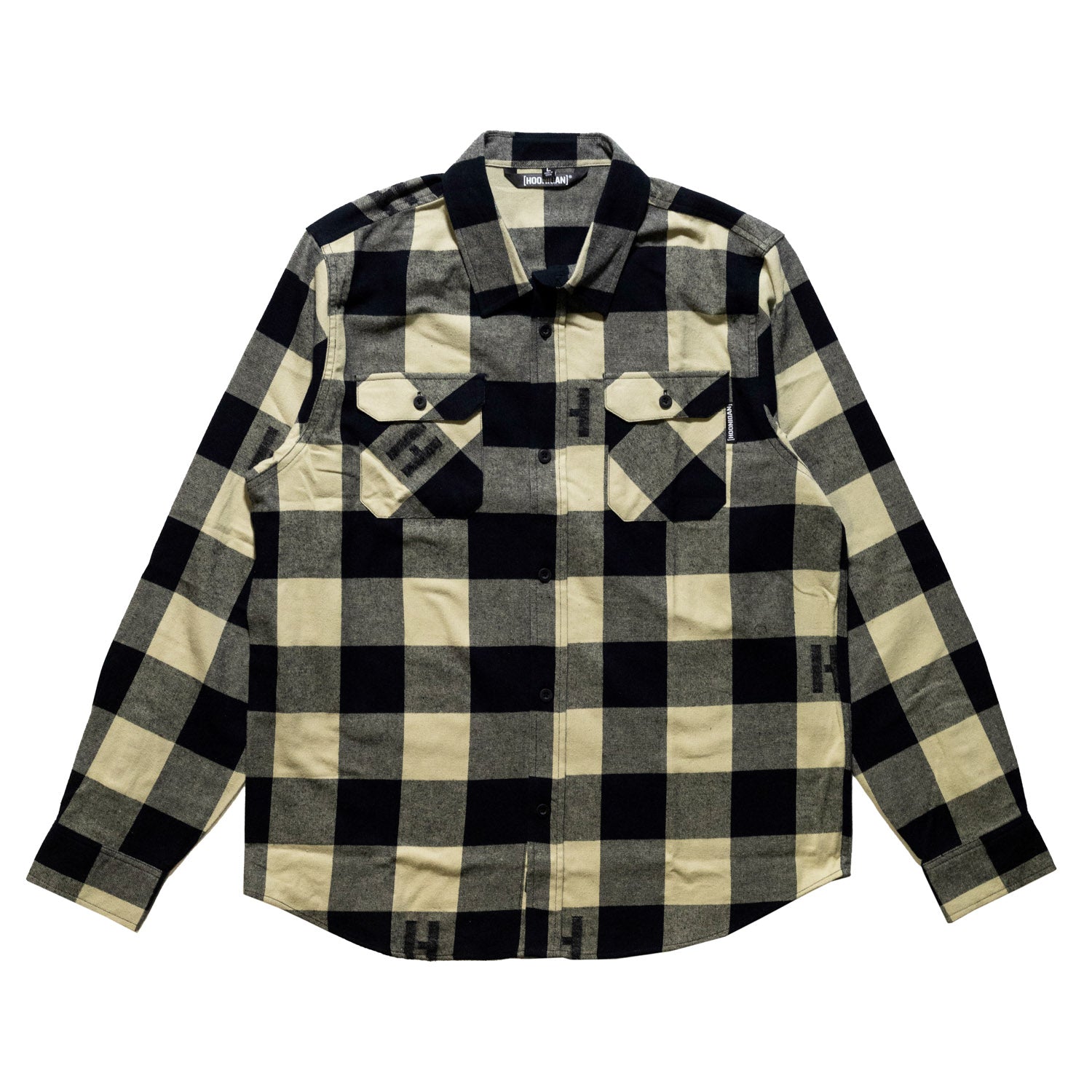 Hoonigan H Icon Woven Flannel Long Sleeve Shirt in black and red, featuring a classic checkered pattern and Hoonigan logo on the chest.