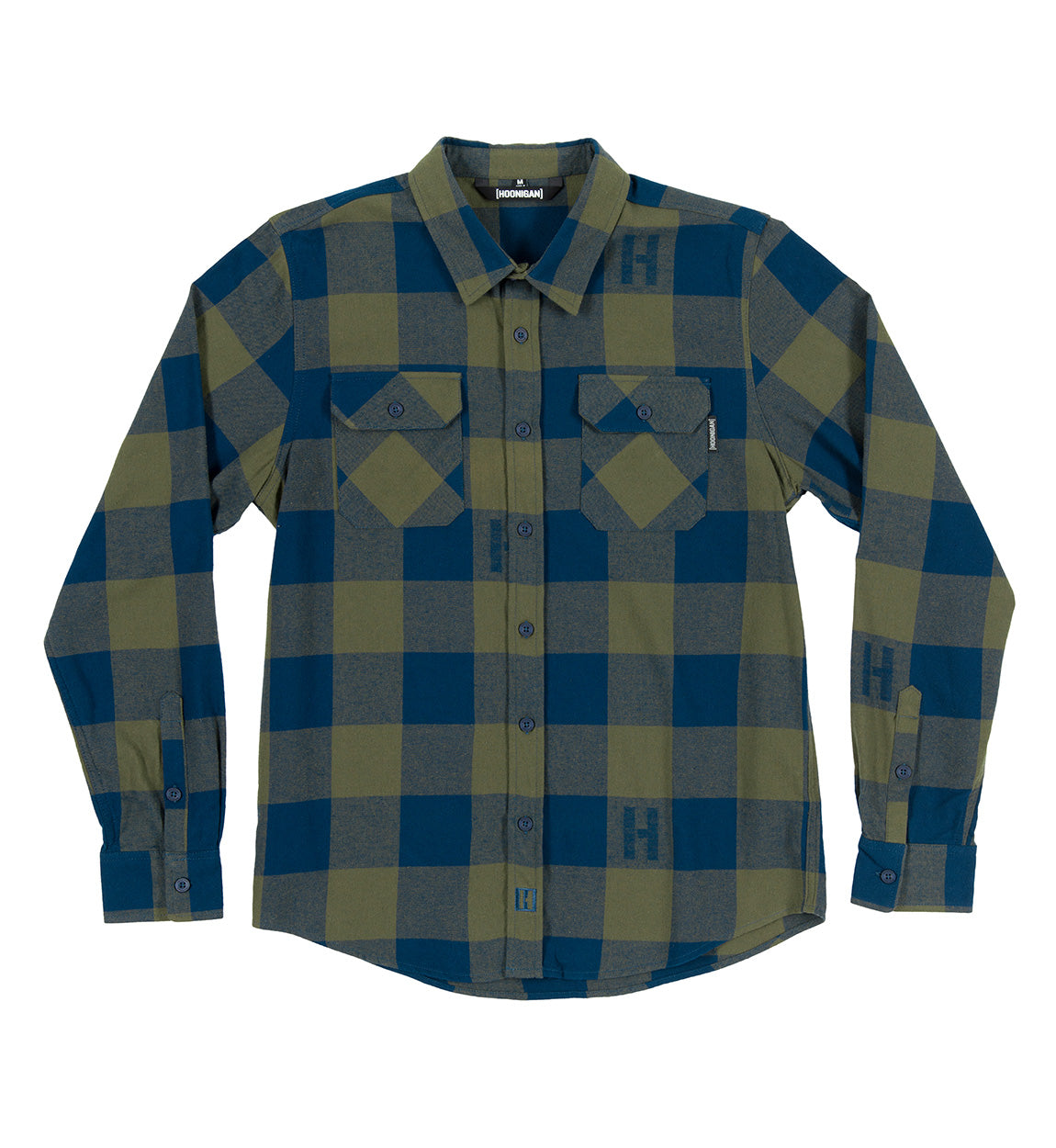 Hoonigan H Icon Woven Flannel Long Sleeve Shirt in navy, featuring a checkered pattern and button-up front.