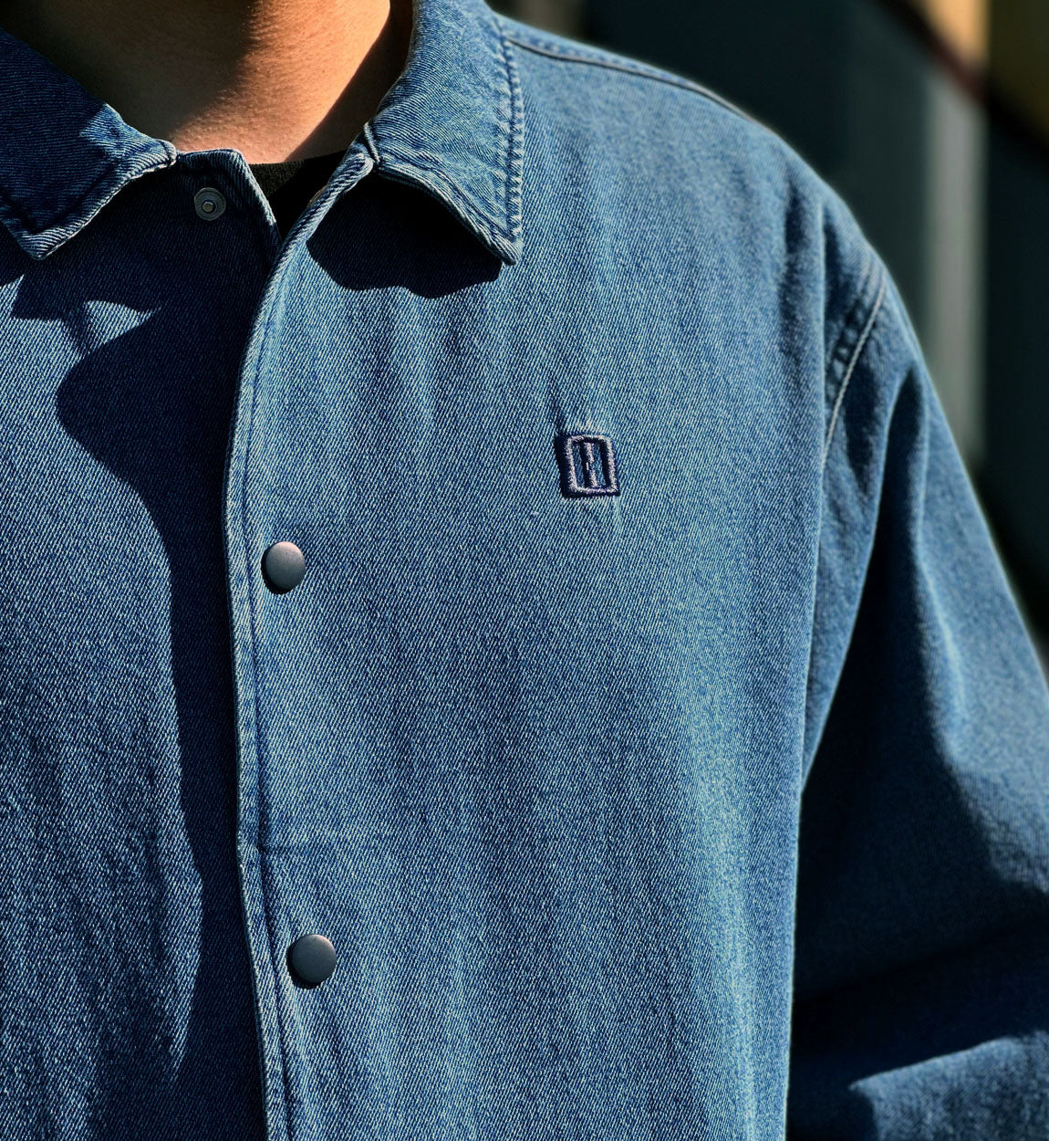 Hoonigan TRAILER Lined Denim Jacket featuring a dark navy color, front button closures, and a classic denim design.