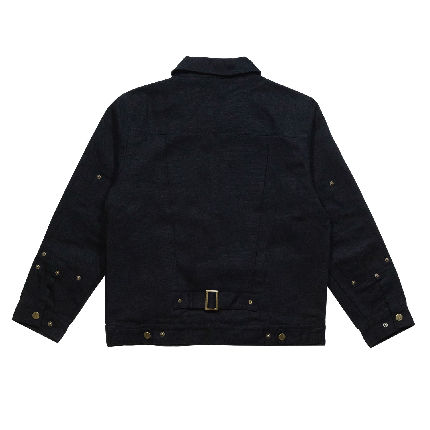 Black Hoonigan KNUCKLEBUSTERS jacket featuring a bold graphic design on the back, zip closure, and ribbed cuffs.