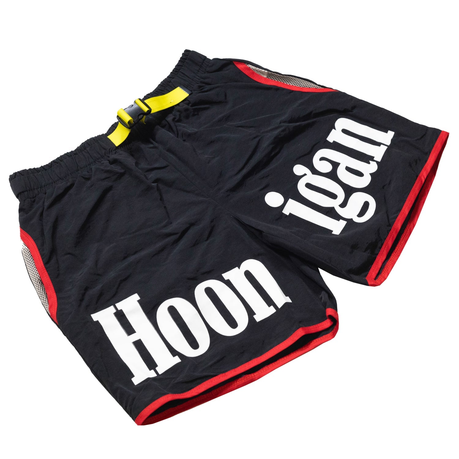 Hoonigan SURGEON GENERAL Nylon Shorts in black with white graphics and a sleek design.