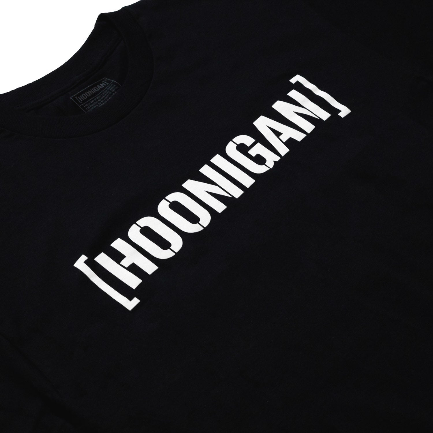 Hoonigan BRACKET CENSOR BAR LOGO Short Sleeve Tee in black, featuring a bold white logo design on the front.