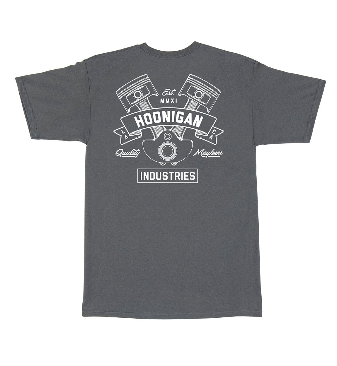 Hoonigan CRANKED Short Sleeve Tee in white with bold black graphic logo on the front.
