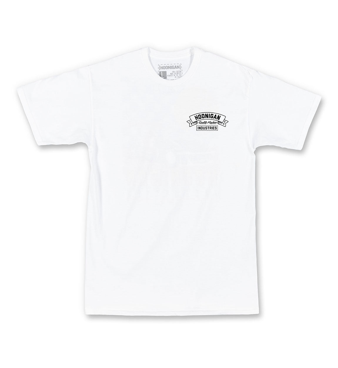 Hoonigan CRANKED Short Sleeve Tee in white with bold black graphics on the front.