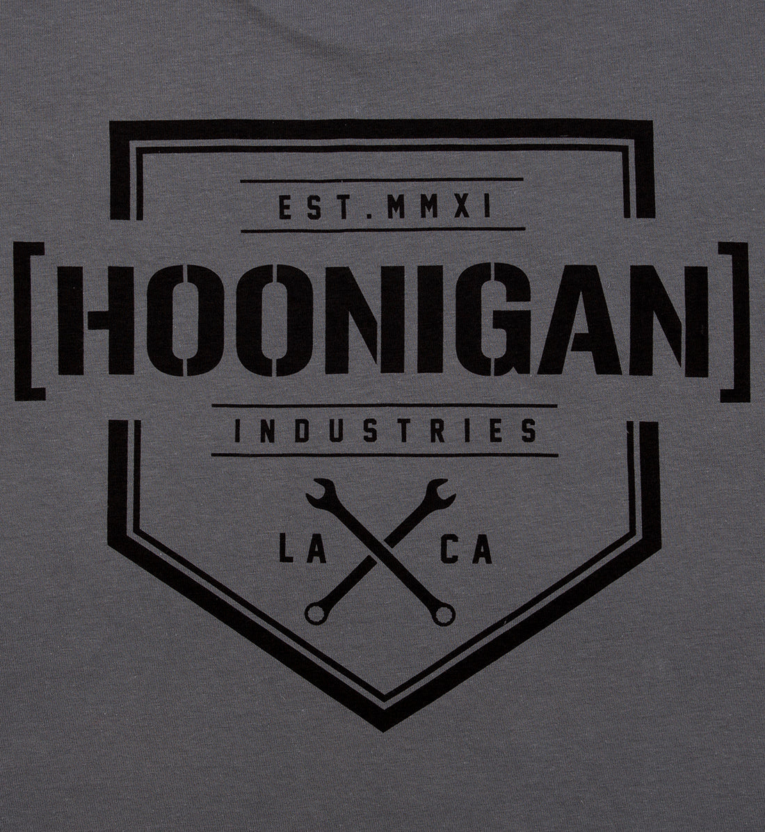Back view of Hoonigan BRACKET X LOGO Short Sleeve Tee in charcoal black, featuring a bold logo design.