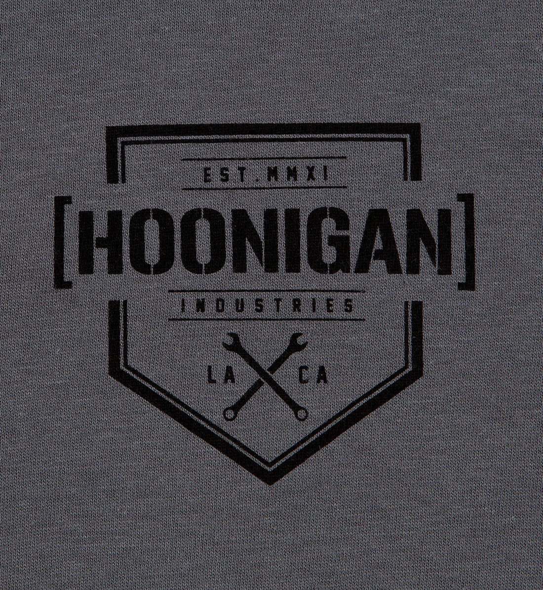 Hoonigan BRACKET X LOGO Short Sleeve Tee in charcoal black with front graphic detailing.