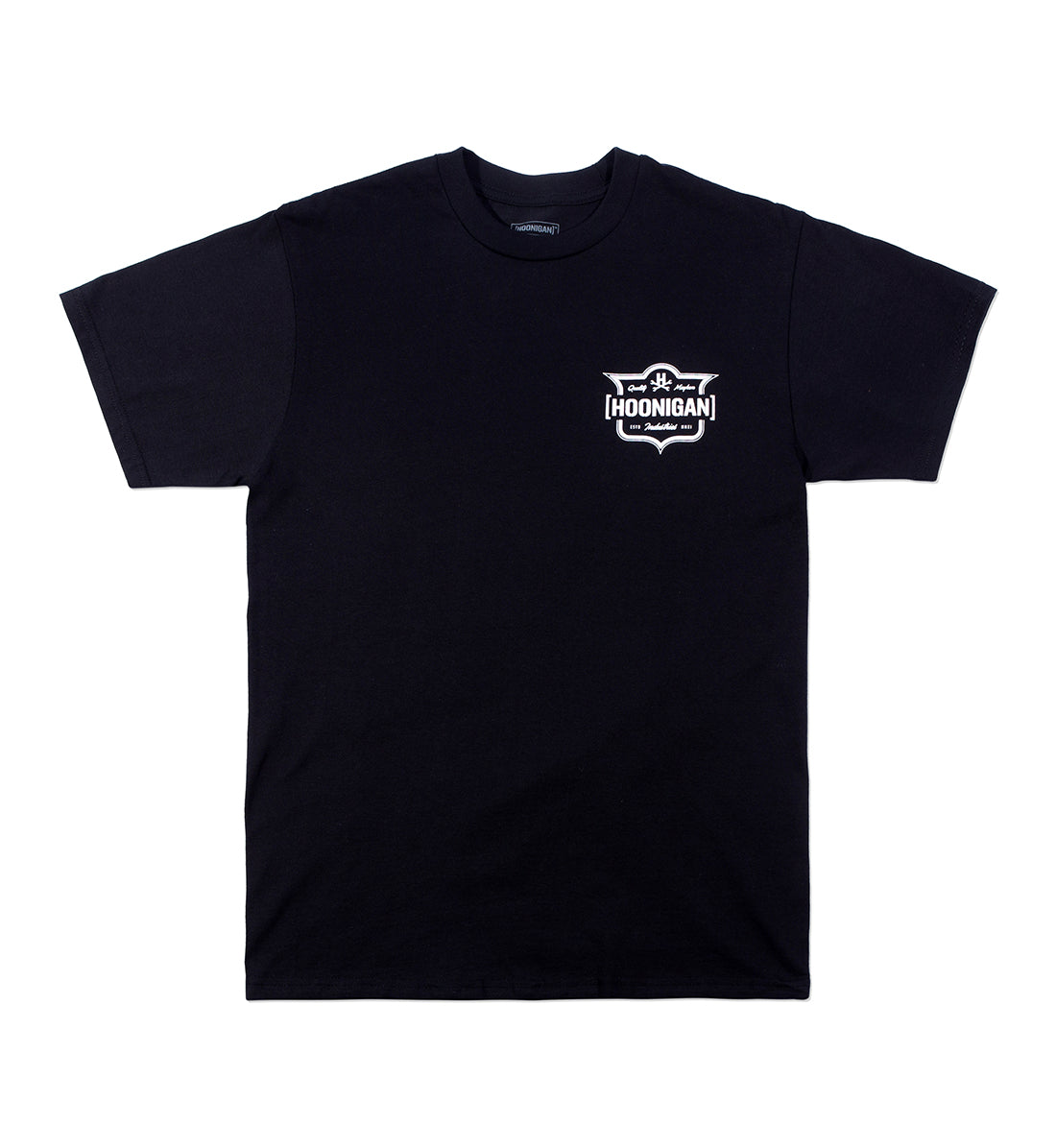 Black Hoonigan EMBLEM short sleeve tee featuring a bold white logo printed on the front.