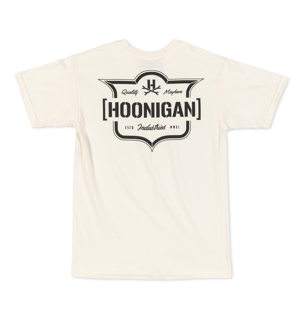 Hoonigan EMBLEM Short Sleeve Tee in cream color featuring a bold logo printed on the front.