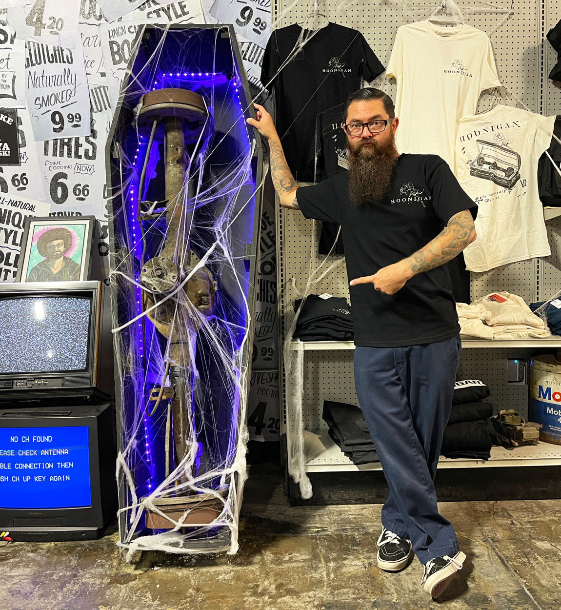 Hoonigan MORTUARY Short Sleeve Tee in black with white graphic print on the front.