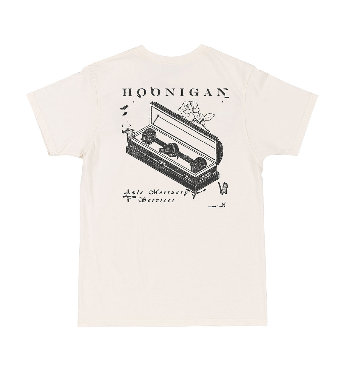 Hoonigan MORTUARY Short Sleeve Tee in natural color, featuring a bold graphic design on the front.
