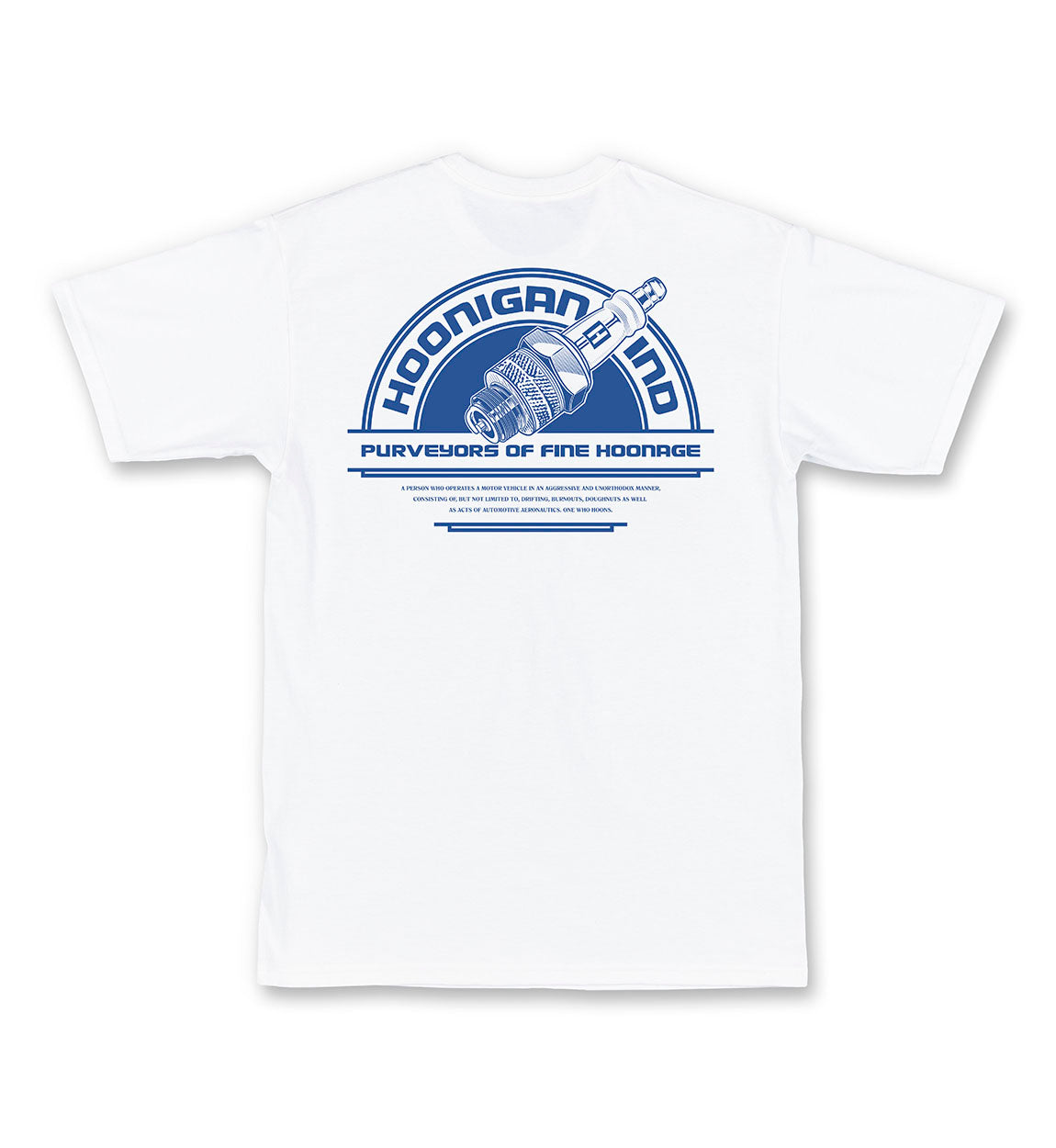 Hoonigan MISFIRE short sleeve white tee featuring bold graphic design and logo on the front.