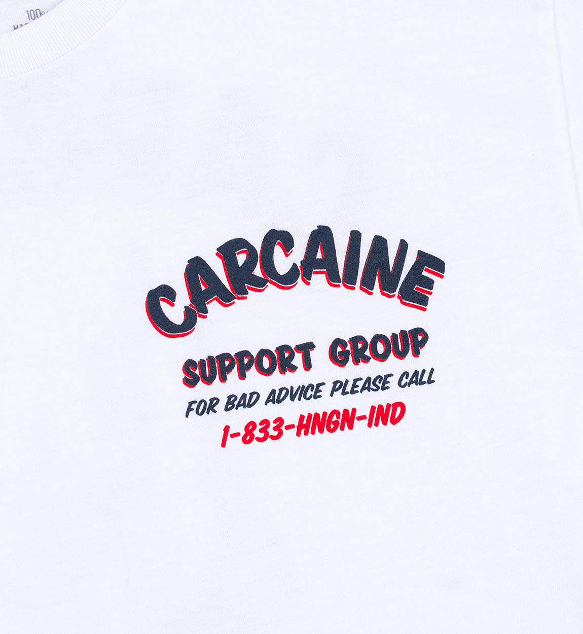 Hoonigan CARCAINE SUPPORT GROUP short sleeve white tee with graphic print and logo.