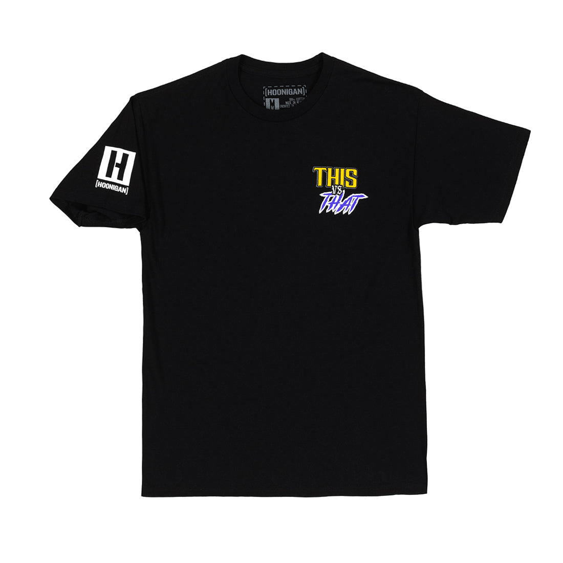 Hoonigan THIS VS THAT black short sleeve tee featuring bold graphic design on the front.