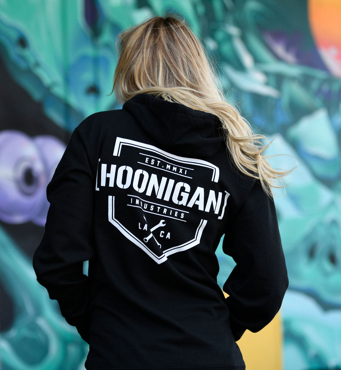 Hoonigan BRACKET X LOGO Zip Hoodie in black with white logo on the chest.